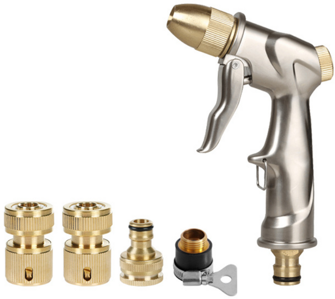 한수 초강력 고압분사기 세차건 노즐 베란다 정원 청소 금속분사기 세트, 금속 분사기+커넥터4개, 1세트