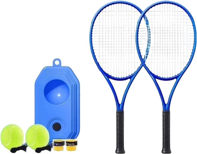청소년용 테니스 트레이너 세트 초보자 성인 겸용 단독 연습 스트링 리턴 시스템 자동 연습기, 1세트, 푸른색, 성인용 테니스 라켓