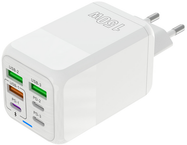 4USB+2PD 6in1 고속충전기 150W, 1개, 흰색