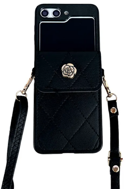 동백 Z플립7 Z플립6 케이스 지갑형 휴대폰 케이스 카드 지폐 지갑 + 바디 스트랩