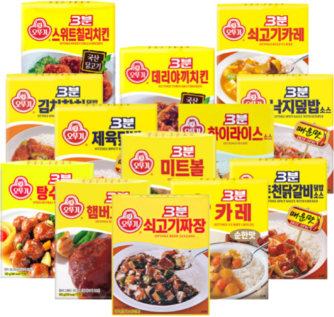 [RJ쇼핑] 오뚜기 3분소스 16종 혼합&모음전 골라담기, 01.쇠고기카레+쇠고기짜장+하이라이스+낙지+춘천닭갈비, 1개, 150g