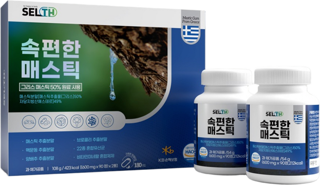 위건강엔 속편한매스틱 (600mg 90정) 2통 메스틱 위영양제, 180정, 1개