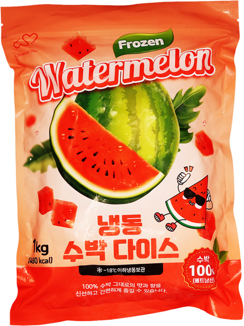 [스페셜유] 베트남산 냉동수박100% 급속동결로 신선한 고당도 꿀수박, 8개, 1kg
