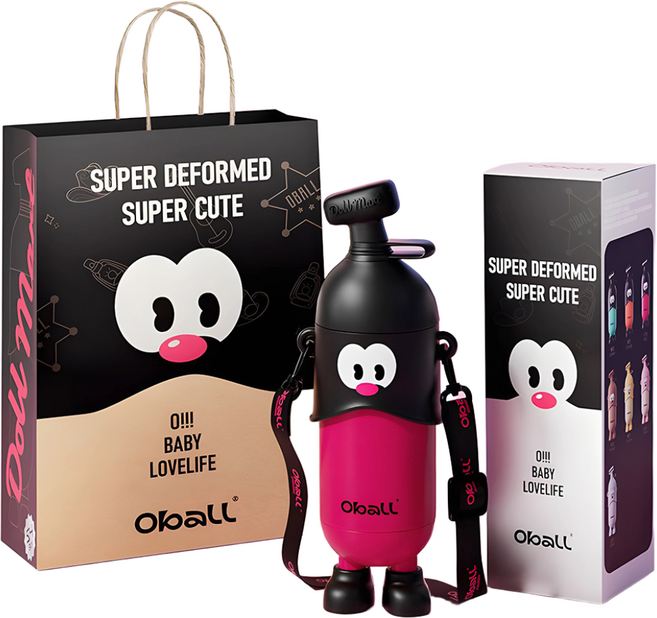 오볼 도도 빨대 텀블러 스텐 316 스트랩 어린이 물병 선물용, 도도오볼텀블러400ml-핑크블랙, 1개, 핑크블랙, 400ml