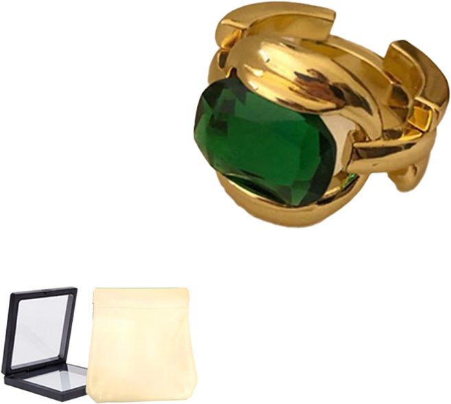 LUMI'EVER 사각 포인트 스톤 오픈링 데일리 블랙 그린 여성 패션 반지 + 사은품 보관케이스