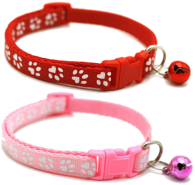 하니펫 반려동물 예쁜 발바닥 방울 목걸이, 1세트, 빨강+핑크