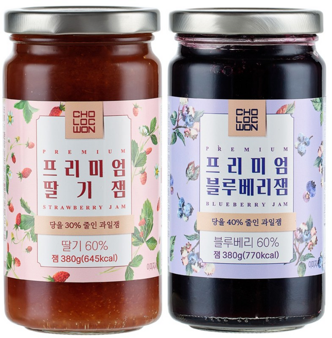 초록원 과일함량 60% 과일잼 2종 SET (딸기잼+블루베리잼), 2개, 380g