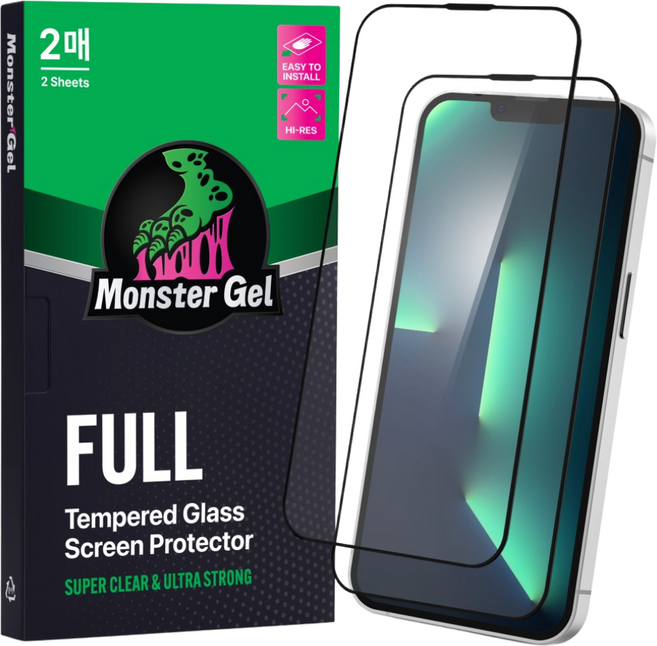 몬스터 고화질 슈퍼강력 투명 강화유리 휴대폰 액정보호필름 2p + 똥손탈출 부착틀, 1세트