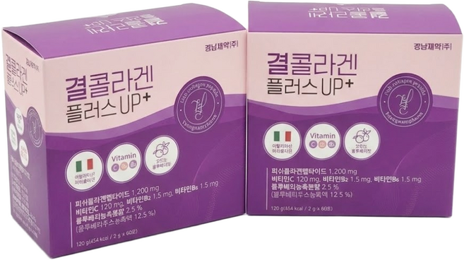 경남제약 결콜라겐 플러스UP 이탈리아산 피쉬콜라겐 비타민C B2 B6 블루베리맛, 2개, 60회분