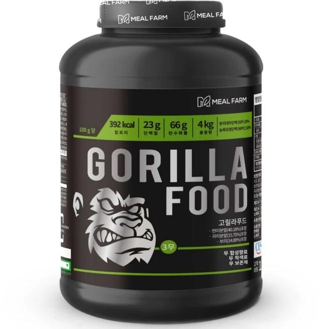 밀팜 고릴라푸드 단백질보충제 벌크업 게이너 프로틴 단백질 식물성 동물성 쉐이크 4kg, 1개 - 쿠팡