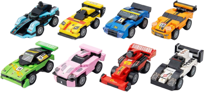 레이싱카 자동차 풀백 8종 호환 블록 세트, 1세트
