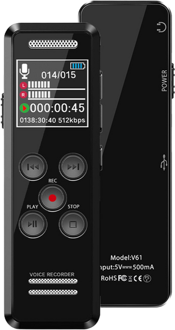 QZT 보이스레코더 연속 녹음 35h 장시간 녹음 휴대용 소형 녹음기 V61-64GB 블랙, 64GB