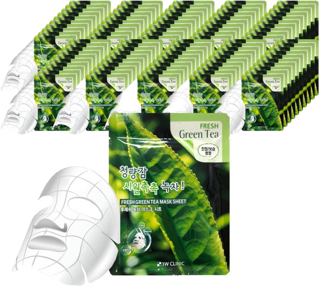 3W CLINIC 후레쉬 녹차 마스크 시트 100매, 100개, 1개입