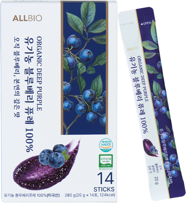 올바이오 유기농 블루베리 퓨레 100% 미국산, 5, 280g