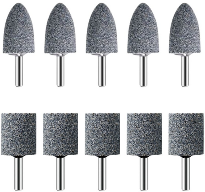 금속 연마 추지석 연마 그라인딩 헤드 포탄형 원통형 6x25mm 헤드 총 10개입, 1세트