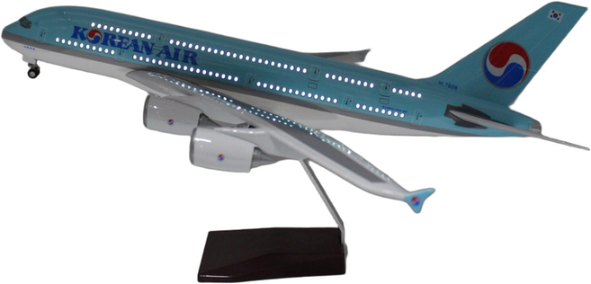 JJC LED 조명기능 포함 비행기 모형 45~ 47cm 다이캐스트 1:160 장식용 특대형 대한한공 아시아나 모형항공기, 1개, 45cm 대한한공 A380