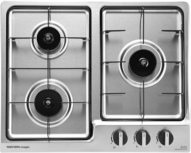 나비엔 매직 3구 빌트인 가스레인지 가스쿡탑 GRB-2013NA 실버색상, LNG