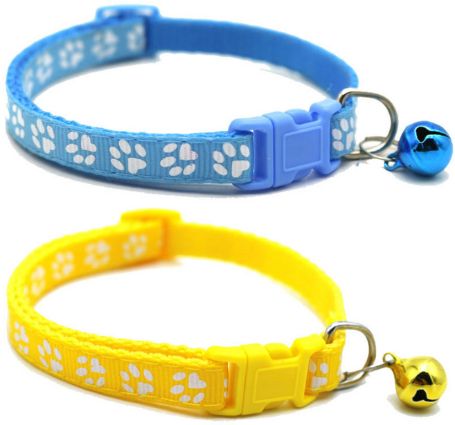 하니펫 반려동물 예쁜 발바닥 방울 목걸이, 1세트, 파랑+노랑