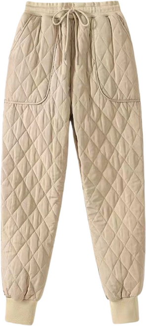 Makone 여성 가을 겨울 하이웨스트 아가일 퀼팅 패딩 팬츠