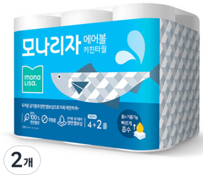 모나리자 에어볼 천연펄프 롤 키친타올, 150매, 12개