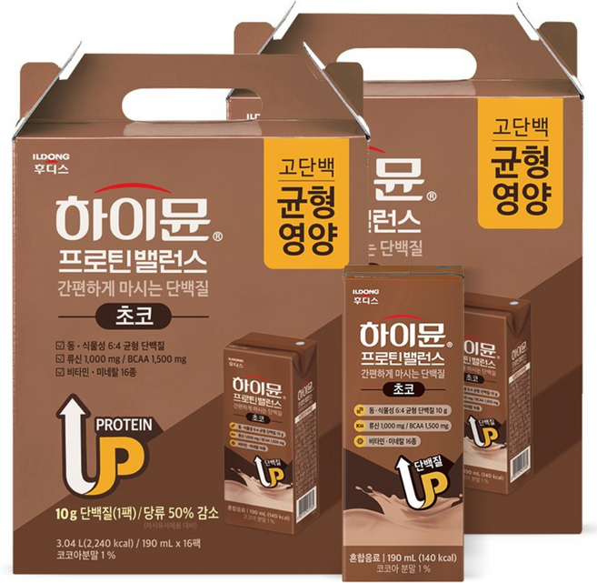 하이뮨 프로틴 밸런스 음료 초코 단백질 보충 음료 190ml 2박스 32팩, 32개