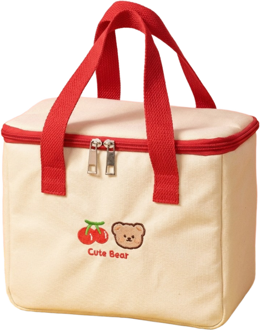 키덕키덕 곰돌이 보온보냉백 도시락 가방 피크닉 런치백 방수 캔버스 아이스백, 체리