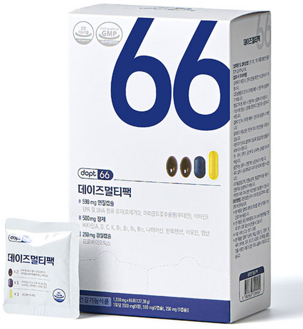 데이즈멀티팩 종합영양제 올인원영양제 멀티비타민+유산균+rTG오메가3+루테인, 66회분, 1박스