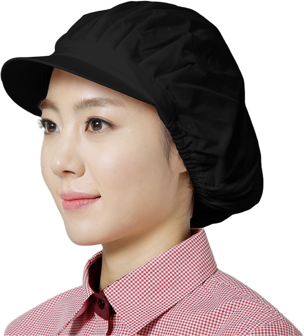 검정 전체천 모자-186TC 얇은 면혼방 위생모자 조리 주방 주방위생 급식실 영양사 식품위생모자, 1개