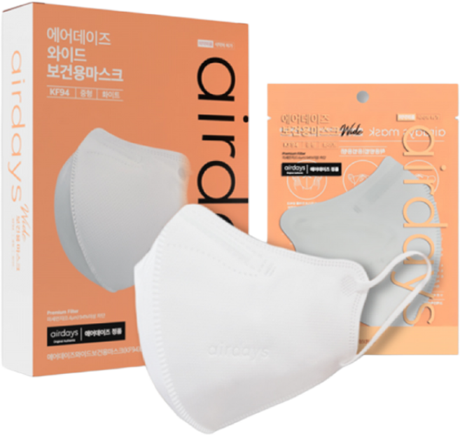 에어데이즈 KF94 와이드 마스크 화이트 - 중형 20매, 10매입, 2개, 와이드 중형 화이트