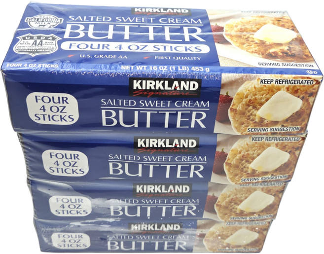 <식자재랜드>코스트코 커클랜드 시그니춰 솔티드 스위트 크림버터 453g 가성비버터 가염버터, 45.4g, 4개