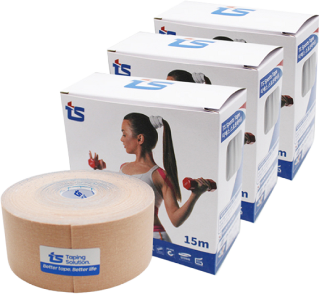 [국내산] 티에스 키네시올로지 스포츠테이프 테이핑 5cm X 15m 3롤 베이지