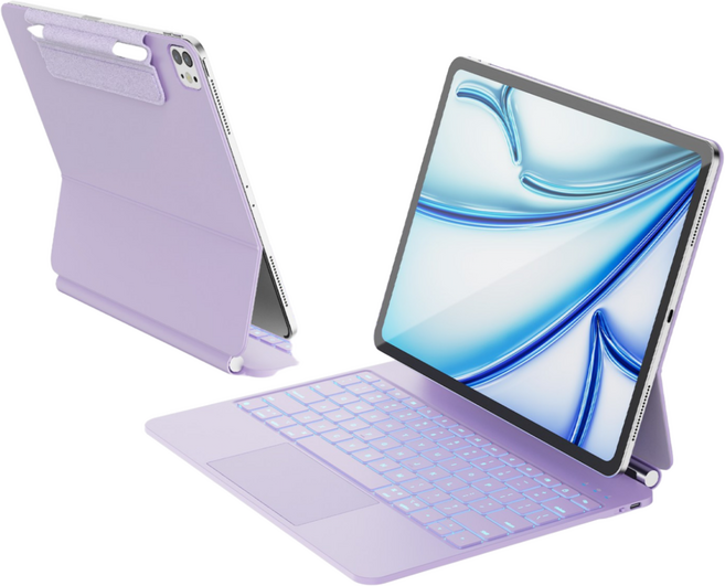한국형 아이패드 에어 13인치 (M4/M3/M2) & 프로 12.9인치 (3-6세대) 한글각인 키보드 케이스 11색 백라이트 트랙패드 펜슬 홀더, 퍼플, 1개