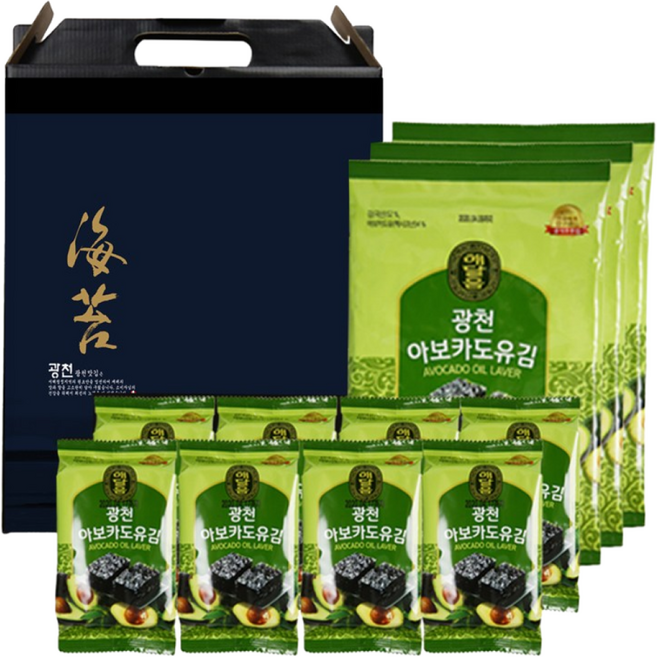 광천 해달음 아보카도유 전장김3봉 도시락김8봉 고급선물세트, 12세트