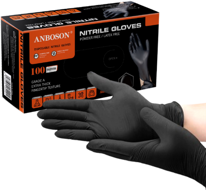 PVC라텍스 일회용장갑 100P/박스 화이트 블랙 위생 청소 미용실 네일샵 카페 작업용 파우더프리 소프트핏 타투샵 미용실 청소 밀착감 다용도, 10박스, M, 검은색