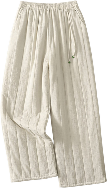 ZAJA 가을 겨울 여성 밴딩바지 심플 스트라이프 보온 와이드 팬츠