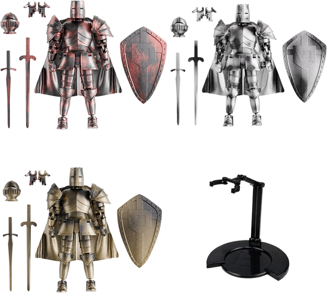 3+1 중세 갑옷 기사 액션 피규어 프라모델, 3색 세트, 1개, 15cm