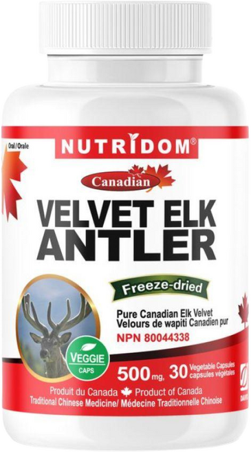 뉴트리돔 사슴 녹용 벨벳 엘크 앤틀러 판토크린 500mg 30식물성 캡슐, 1개
