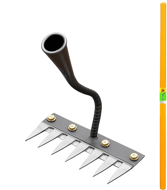 잡초제거 초토화 갈퀴 제초 도구 9날 (자루포함), 1개