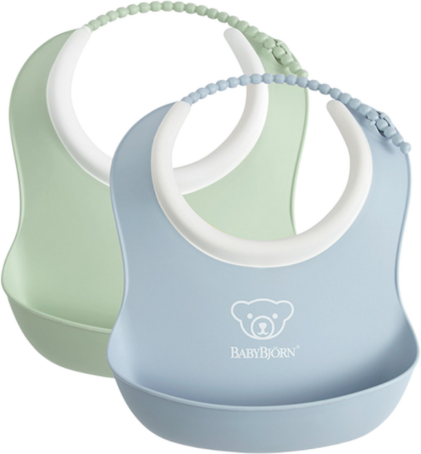 [공식] 베이비뵨 스몰 베이비 빕 이유식 턱받이 세트, 파우더 그린-블루, 2개입, 1개