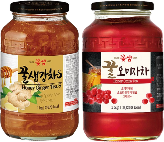 꽃샘 꿀생강차S 1kg +꿀오미자차 1kg