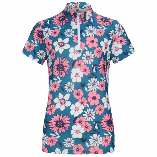 몽크로스 조르지오페리 골프 여성 플라워 반팔 집업 티셔츠