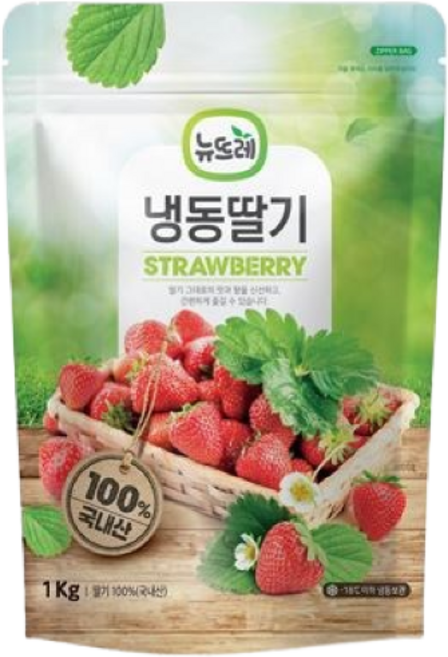 [뉴뜨레] 국산 냉동딸기 /무가당 홀 드라이아이스 포장, 3개, 1kg