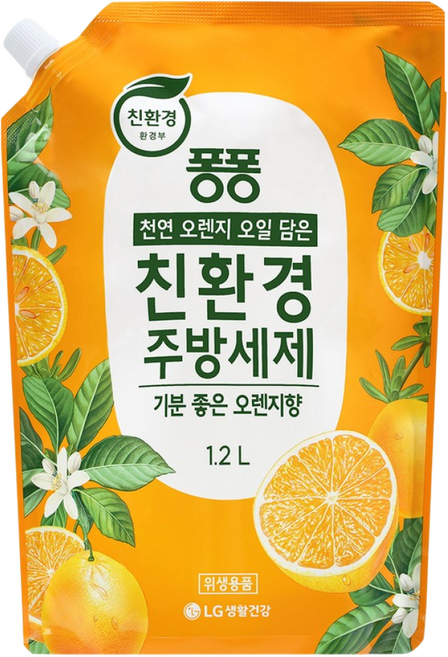 퐁퐁 친환경 주방세제 오렌지 리필, 1.2L, 1개