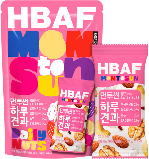 바프 먼투썬 하루견과 핑크, 20g, 10개