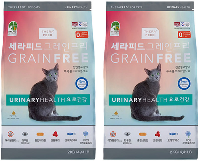 세라피드 고양이 그레인프리 기능성 사료, 유리너리+결석, 2kg, 2개
