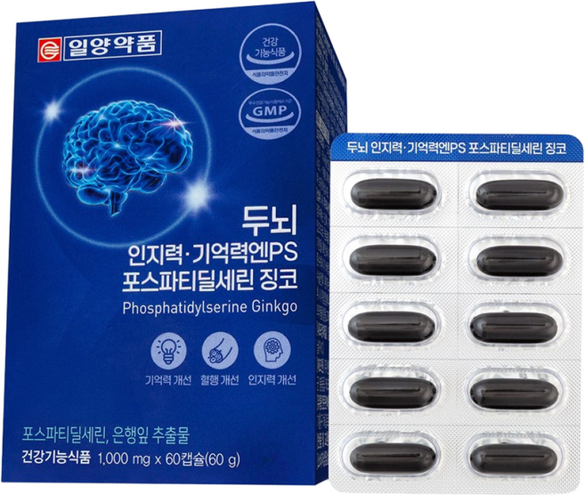 일양약품 두뇌 인지력 기억력엔PS 포스파티딜세린 징코, 1박스, 60정