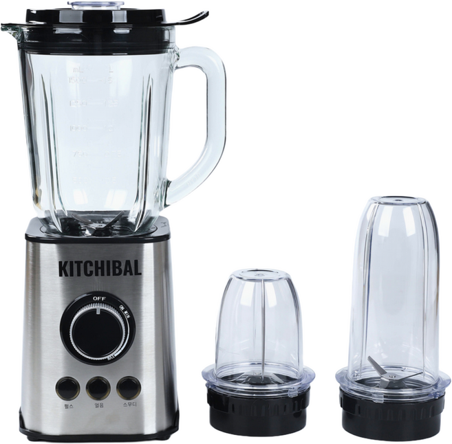 KITCHIBAL 유리 믹서기 1.5L 대용량 얼음 분쇄 가정용 블렌더 휴대용컵 분쇄컵 포함 다기능, TB003-3