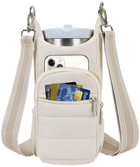 이중지퍼 패딩 텀블러 크로스백 가방, 1개, 베이지