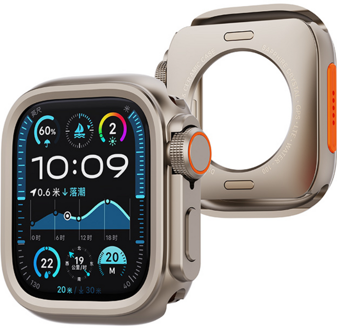PZOZ 애플워치 호환 메탈 범퍼 케이스 S11/10/9/8/7/6/5/4 외관을 Ultra1/2/3 외관으로 바꿉니다, 티타늄골드, 1개