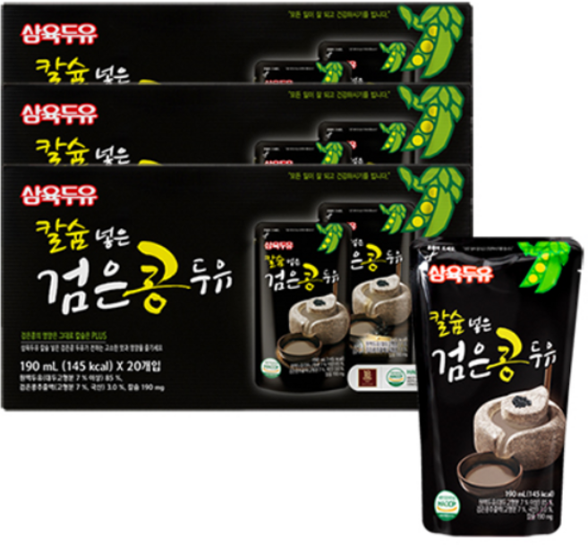 삼육두유 칼슘 넣은 검은콩 두유 파우치, 190ml, 60개